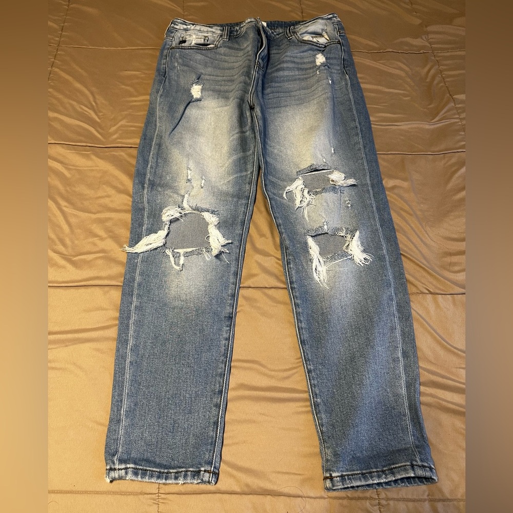 KanCan Women's Distressed Blue Boyfriend Jeans